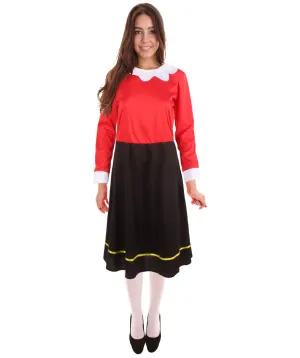 Adult Women's Red & Black Cartoon Character Olive Costume | Perfect for Halloween | Flame-retardant Synthetic Fabric