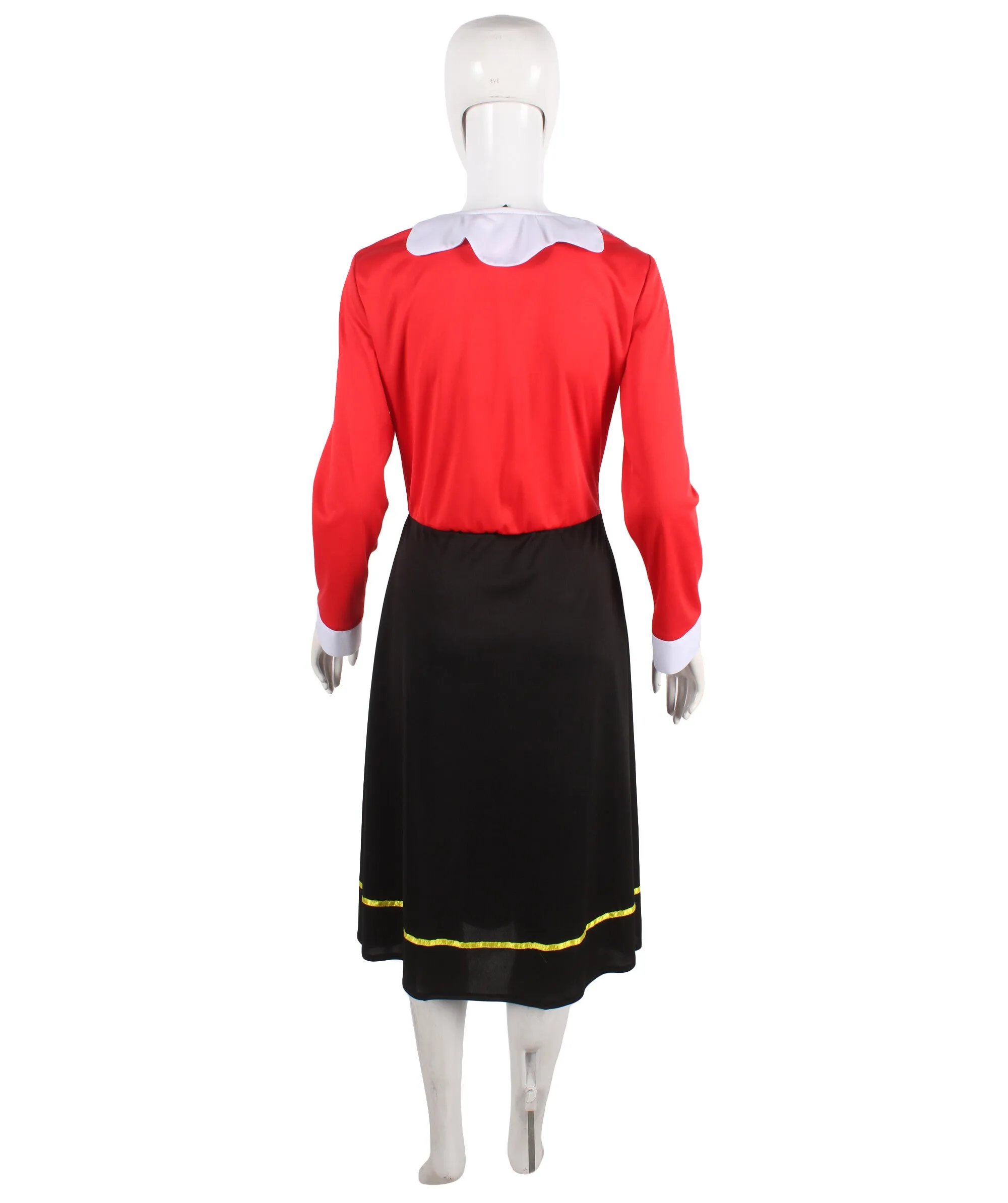 Adult Women's Red & Black Cartoon Character Olive Costume | Perfect for Halloween | Flame-retardant Synthetic Fabric