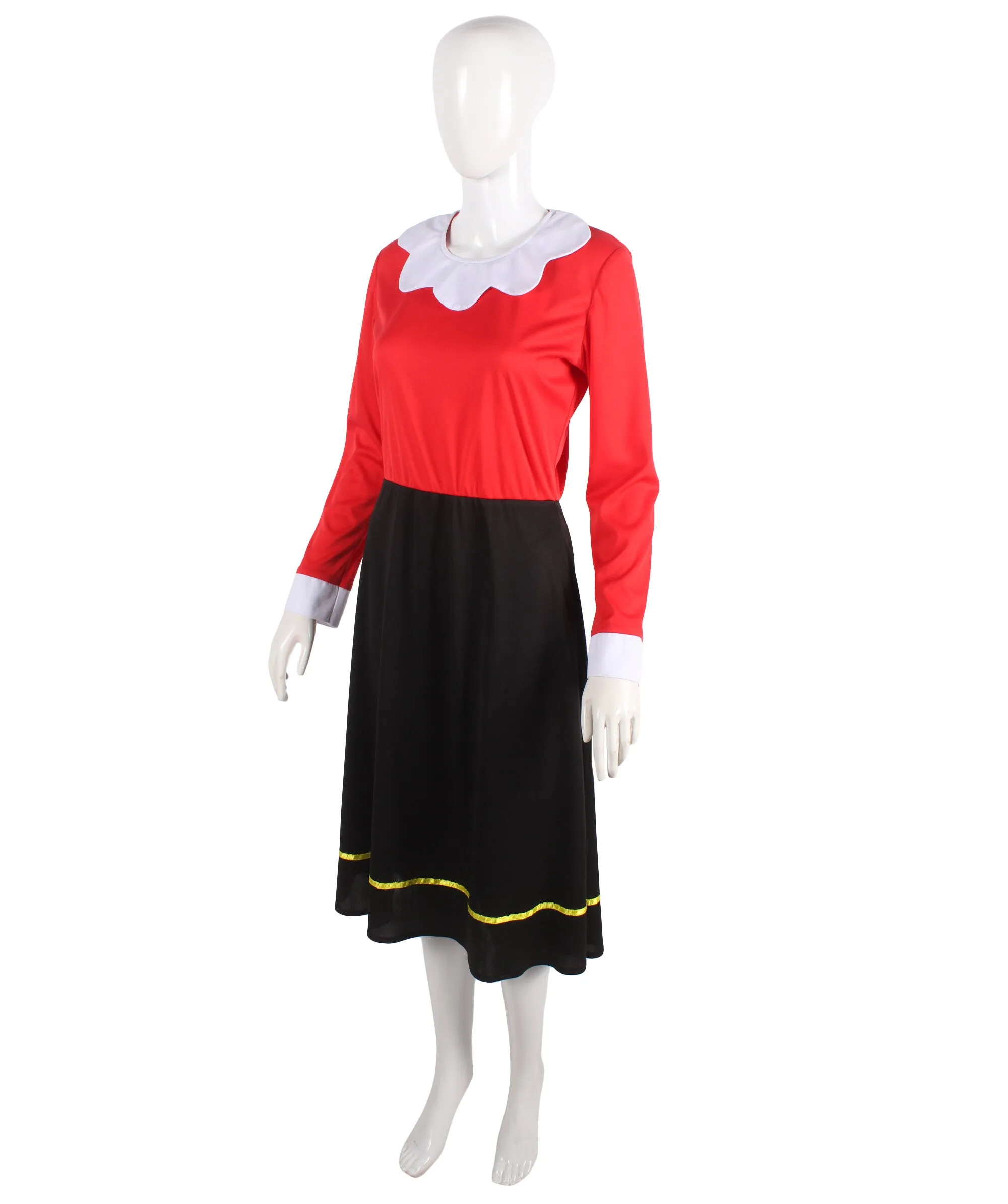 Adult Women's Red & Black Cartoon Character Olive Costume | Perfect for Halloween | Flame-retardant Synthetic Fabric
