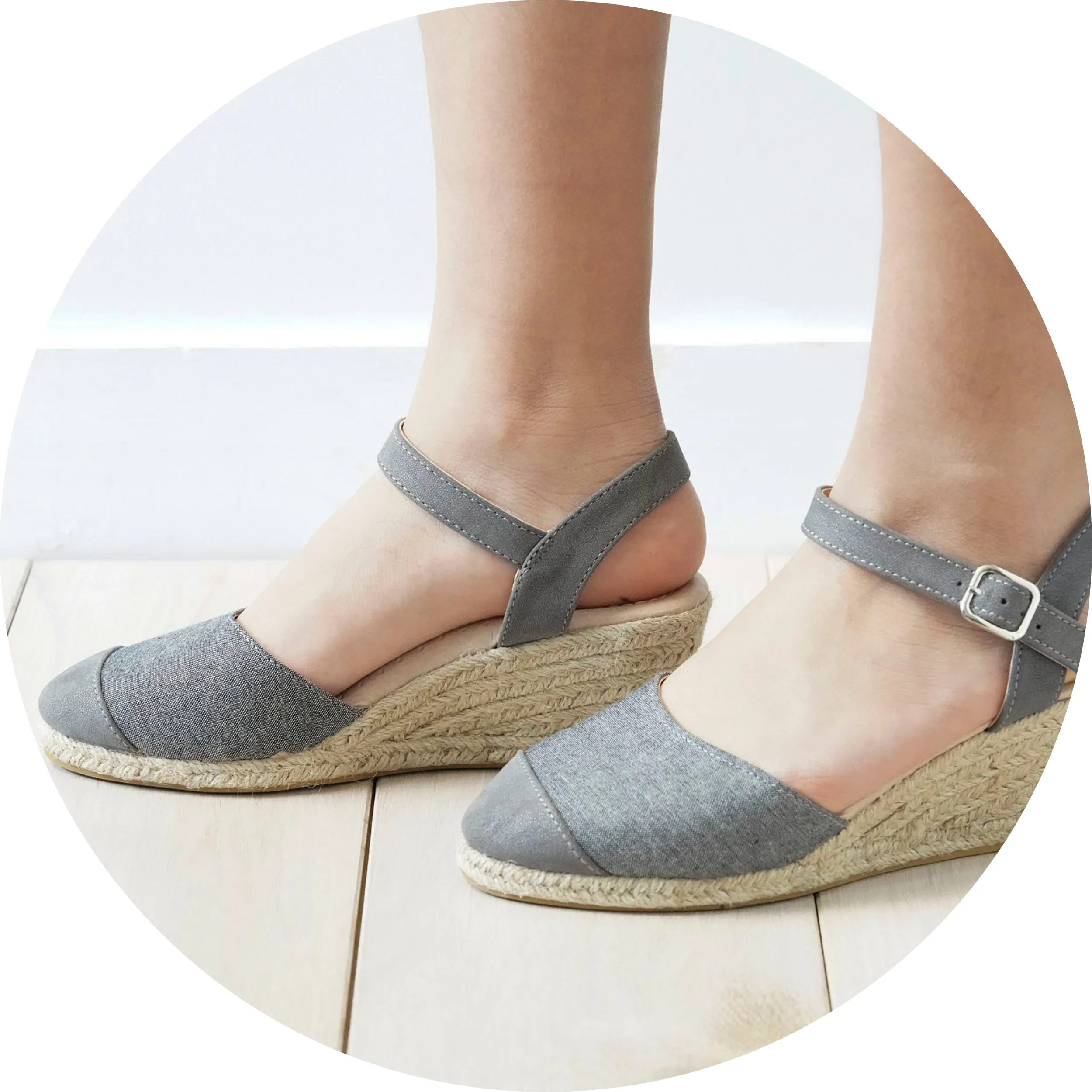 Espadrilles fermées Femme talon corde Grise
