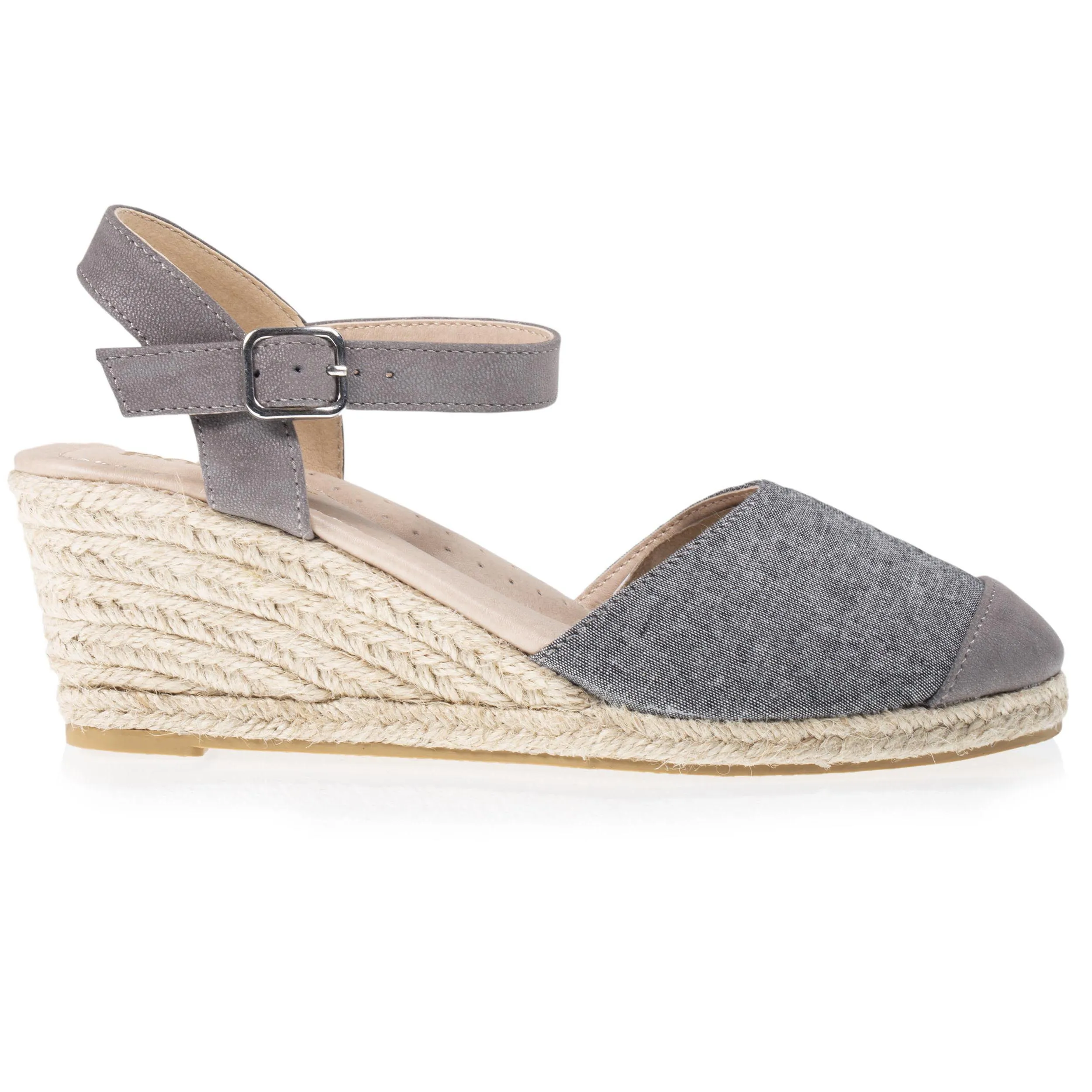 Espadrilles fermées Femme talon corde Grise