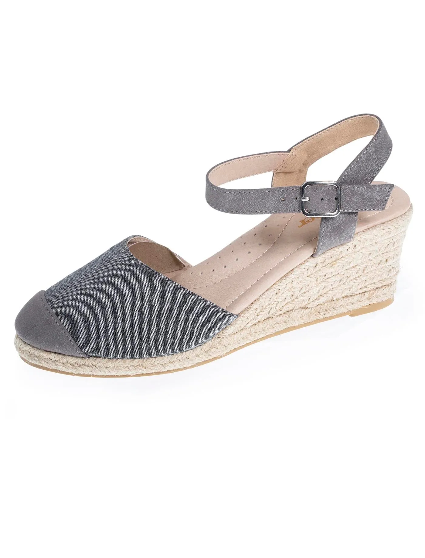 Espadrilles fermées Femme talon corde Grise