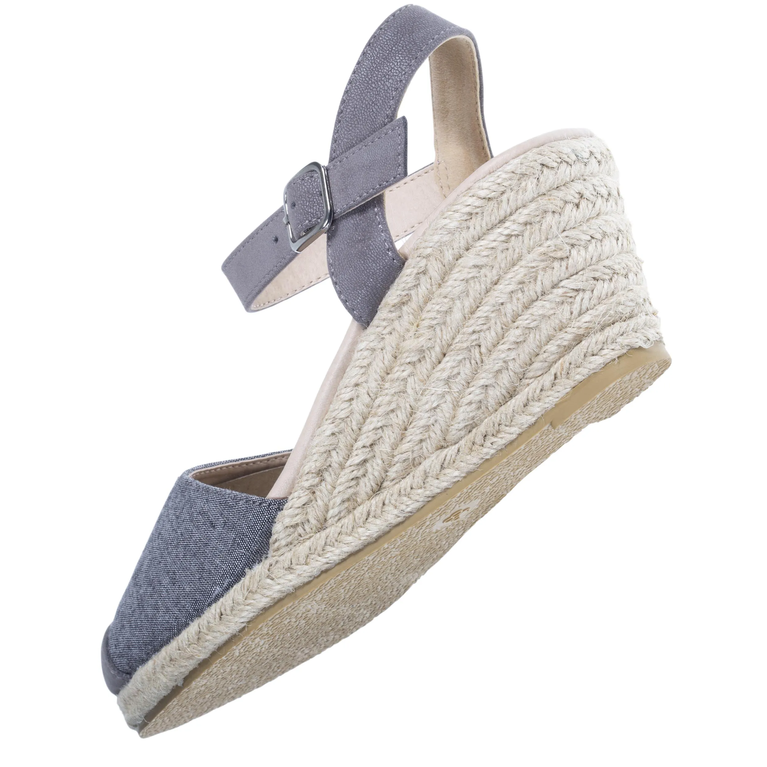 Espadrilles fermées Femme talon corde Grise
