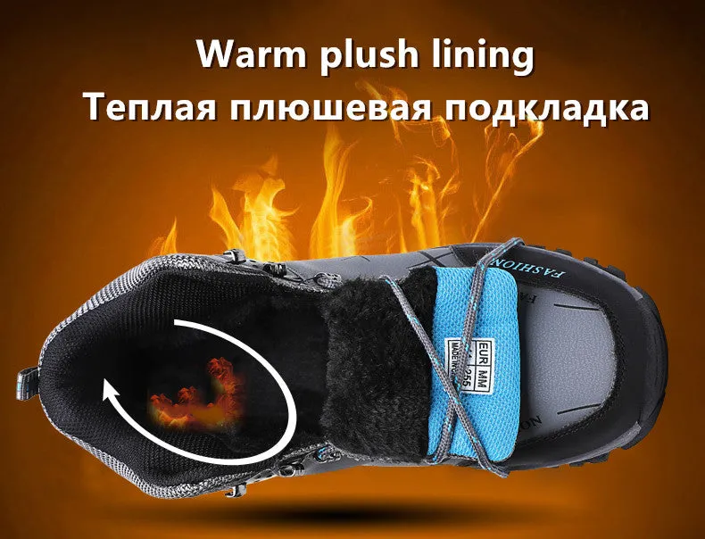 Herren Wasserdichte Leder Turnschuhe Super Warm Outdoor Wanderschuhe Arbeitsschuhe Winter Schneeschuhe