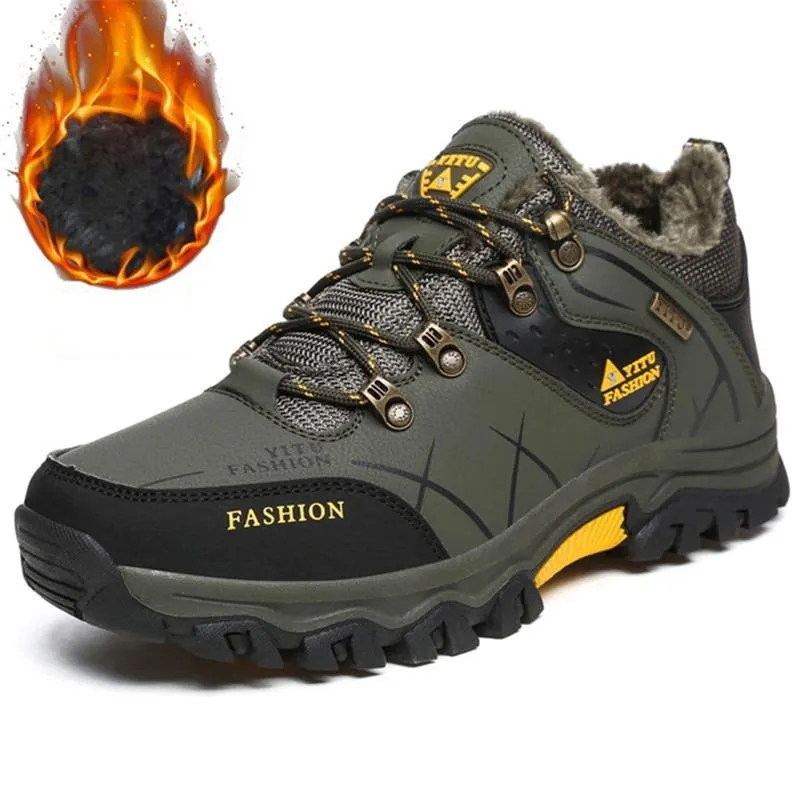 Herren Wasserdichte Leder Turnschuhe Super Warm Outdoor Wanderschuhe Arbeitsschuhe Winter Schneeschuhe