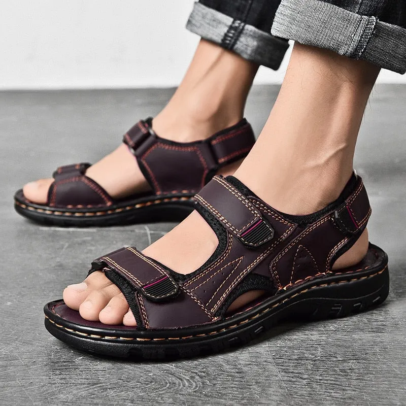 Herrensandalen Outdoor Echtes Leder Atmungsaktive Herrensandalen Leder Handgefertigte Herren Strandsandalen