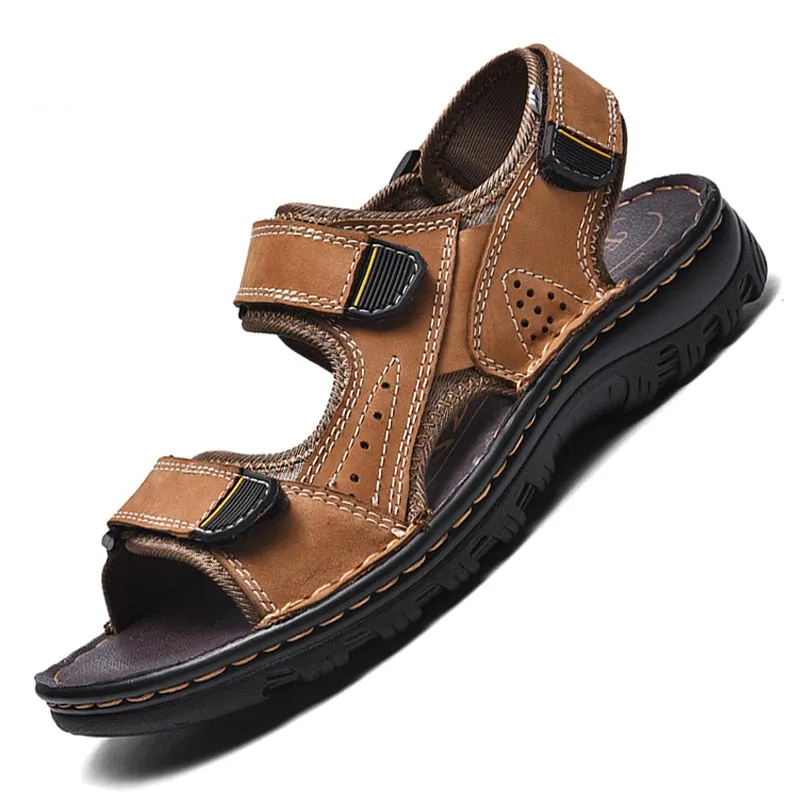 Herrensandalen Outdoor Echtes Leder Atmungsaktive Herrensandalen Leder Handgefertigte Herren Strandsandalen