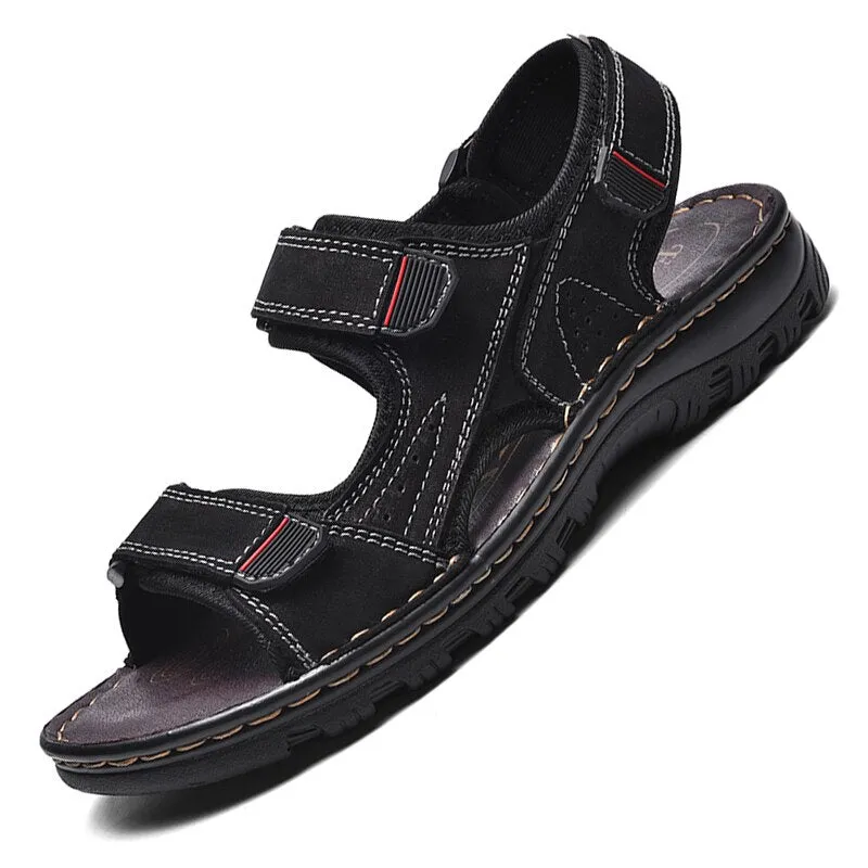 Herrensandalen Outdoor Echtes Leder Atmungsaktive Herrensandalen Leder Handgefertigte Herren Strandsandalen