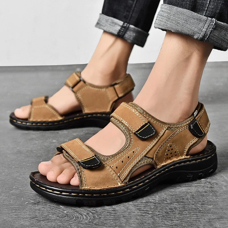 Herrensandalen Outdoor Echtes Leder Atmungsaktive Herrensandalen Leder Handgefertigte Herren Strandsandalen