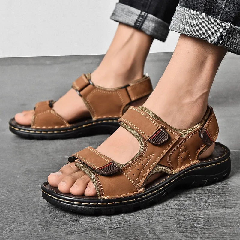 Herrensandalen Outdoor Echtes Leder Atmungsaktive Herrensandalen Leder Handgefertigte Herren Strandsandalen