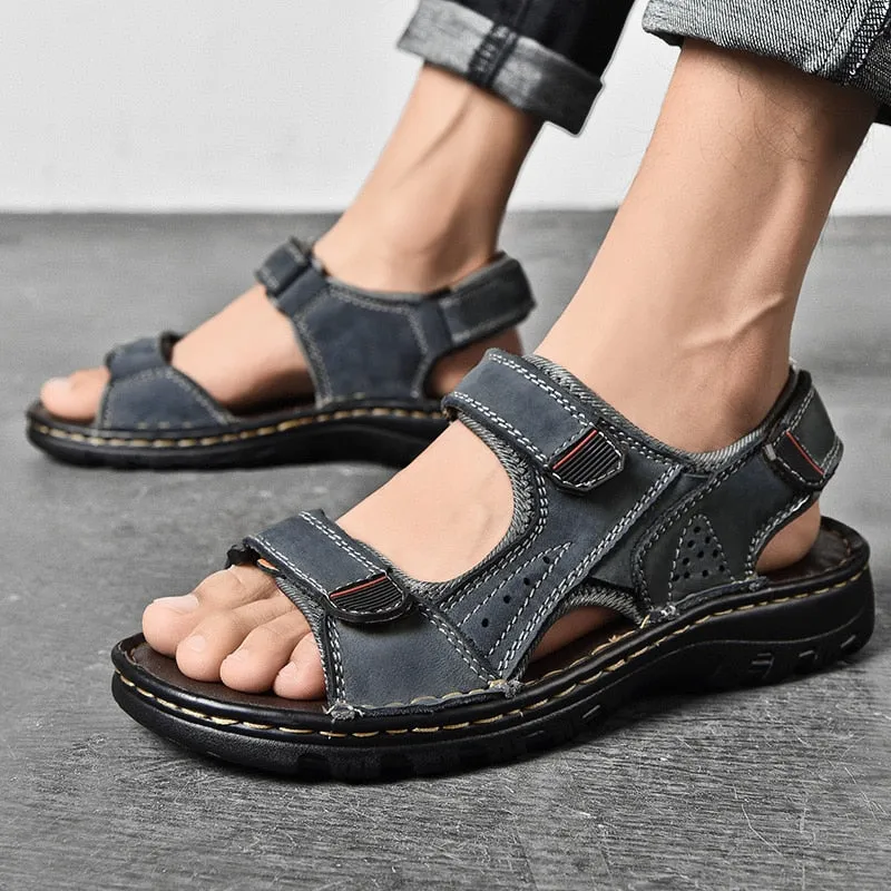 Herrensandalen Outdoor Echtes Leder Atmungsaktive Herrensandalen Leder Handgefertigte Herren Strandsandalen