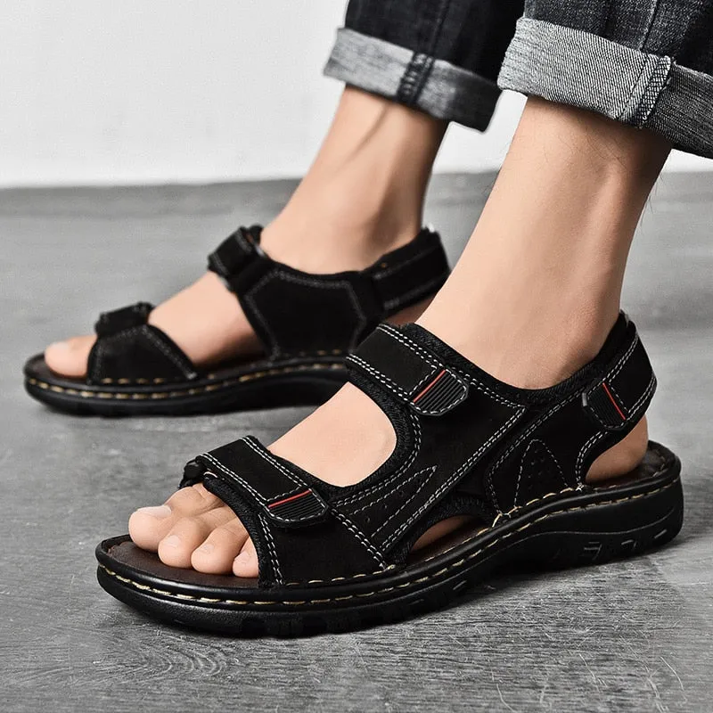 Herrensandalen Outdoor Echtes Leder Atmungsaktive Herrensandalen Leder Handgefertigte Herren Strandsandalen