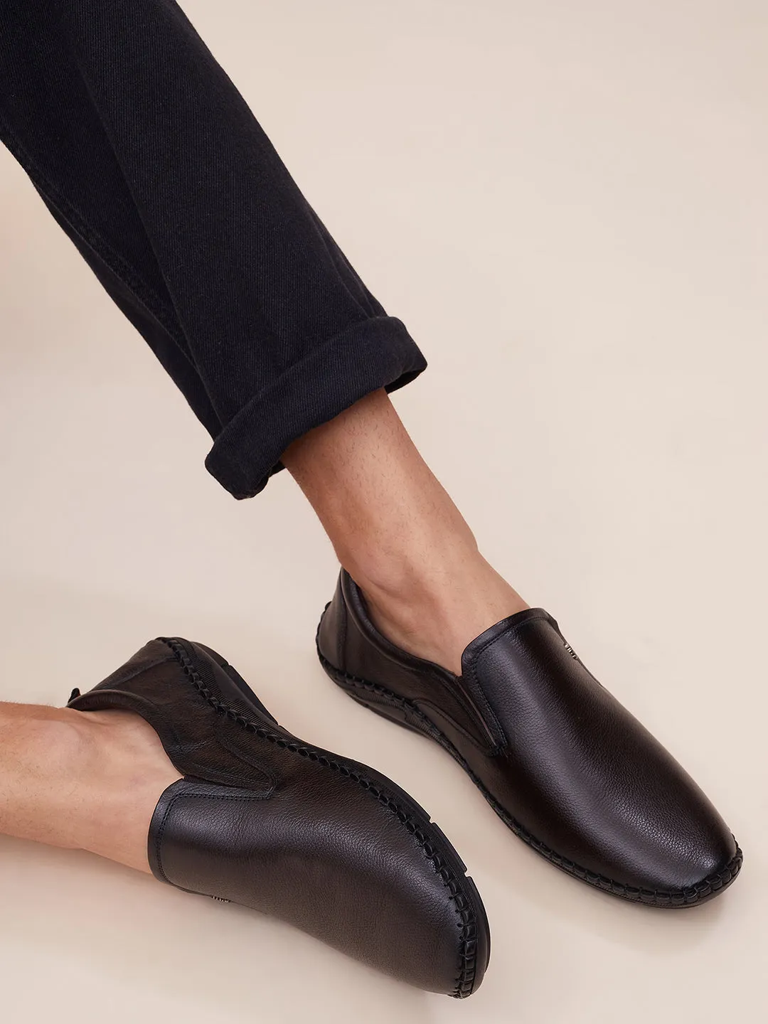HITZ102 Men's Brown Leather Casual Slip-On Shoes