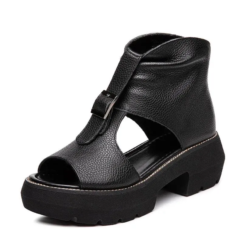 Leather Wedges Heels Gladiator Sandals Women's Casual Shoes GRCL0307