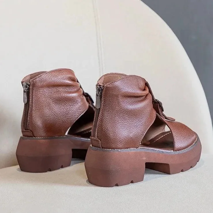 Leather Wedges Heels Gladiator Sandals Women's Casual Shoes GRCL0307