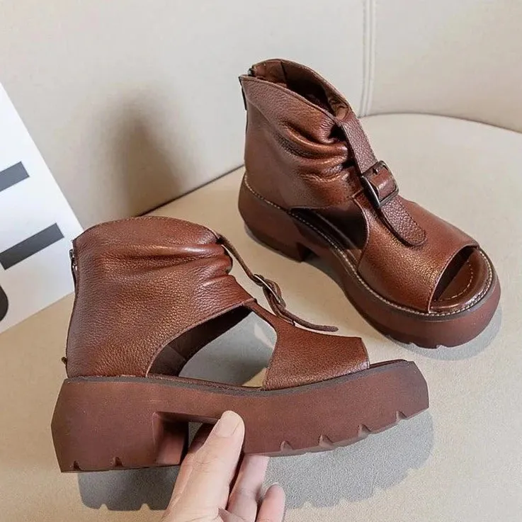Leather Wedges Heels Gladiator Sandals Women's Casual Shoes GRCL0307
