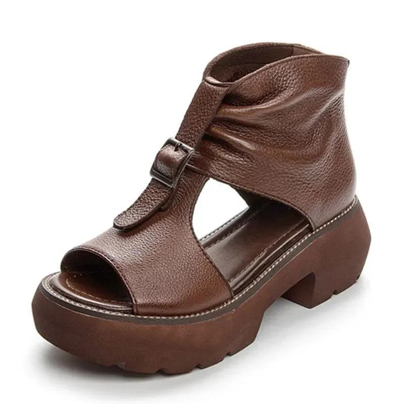 Leather Wedges Heels Gladiator Sandals Women's Casual Shoes GRCL0307