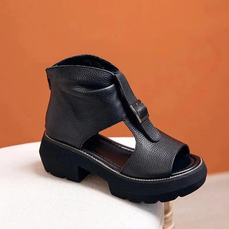 Leather Wedges Heels Gladiator Sandals Women's Casual Shoes GRCL0307