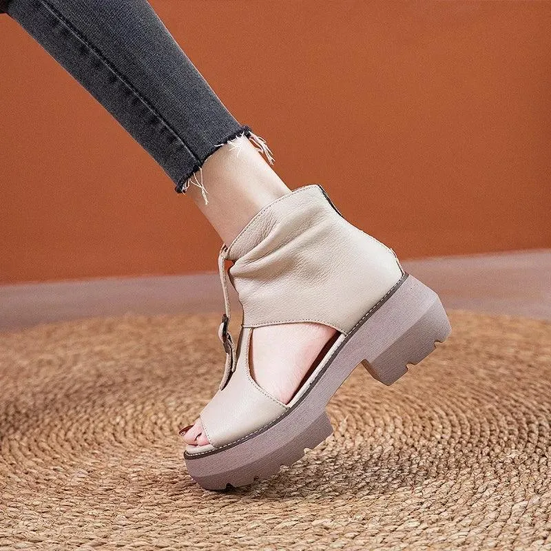 Leather Wedges Heels Gladiator Sandals Women's Casual Shoes GRCL0307
