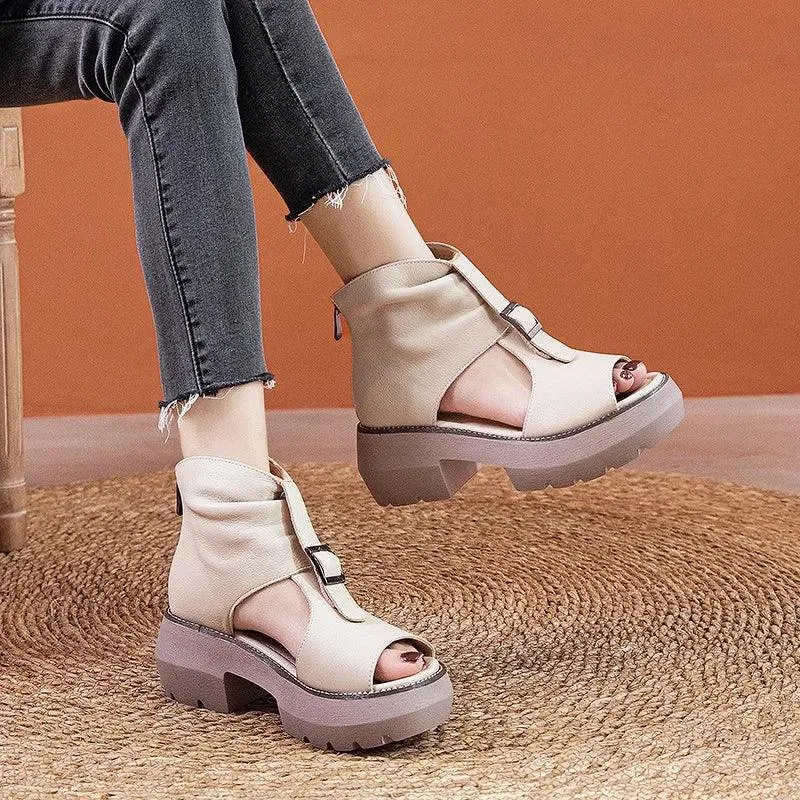 Leather Wedges Heels Gladiator Sandals Women's Casual Shoes GRCL0307