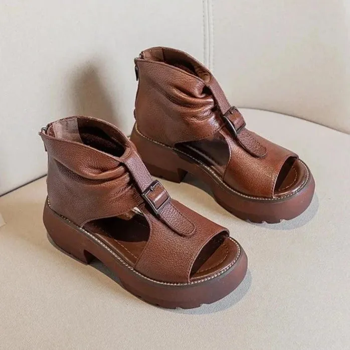 Leather Wedges Heels Gladiator Sandals Women's Casual Shoes GRCL0307