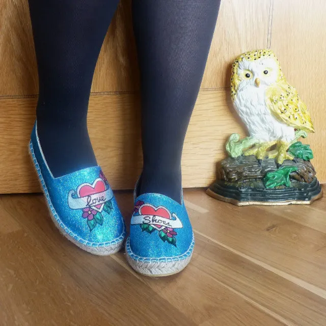 Love Shoes Tattoo Heart Glitter Espadrilles