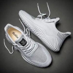 Men's Casual Shoes - Breathable White Sneakers - Light Tennis Footwear