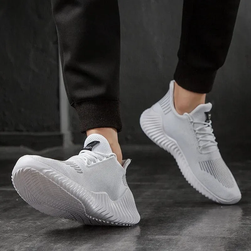 Men's Casual Shoes - Breathable White Sneakers - Light Tennis Footwear