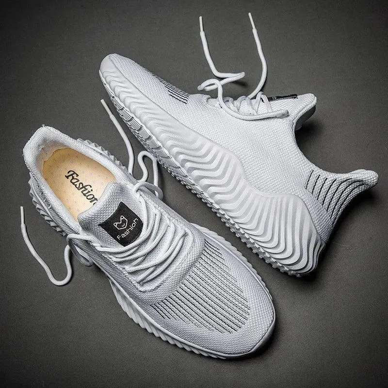 Men's Casual Shoes - Breathable White Sneakers - Light Tennis Footwear