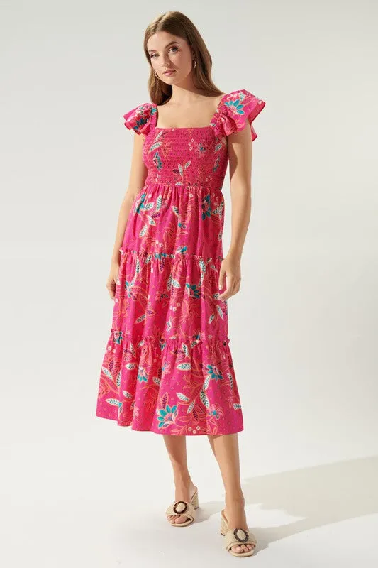 Sable Paisley Lou Smocked Tiered Midi Dress