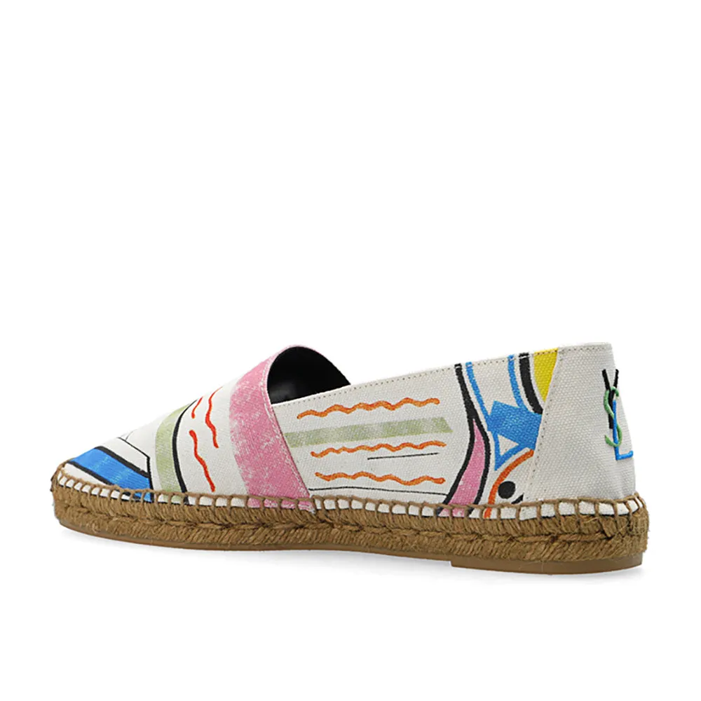 Saint Laurent Paris Men's 1980 In-Love Print Embroidered YSL Espadrille Sneakers in White Multicolor