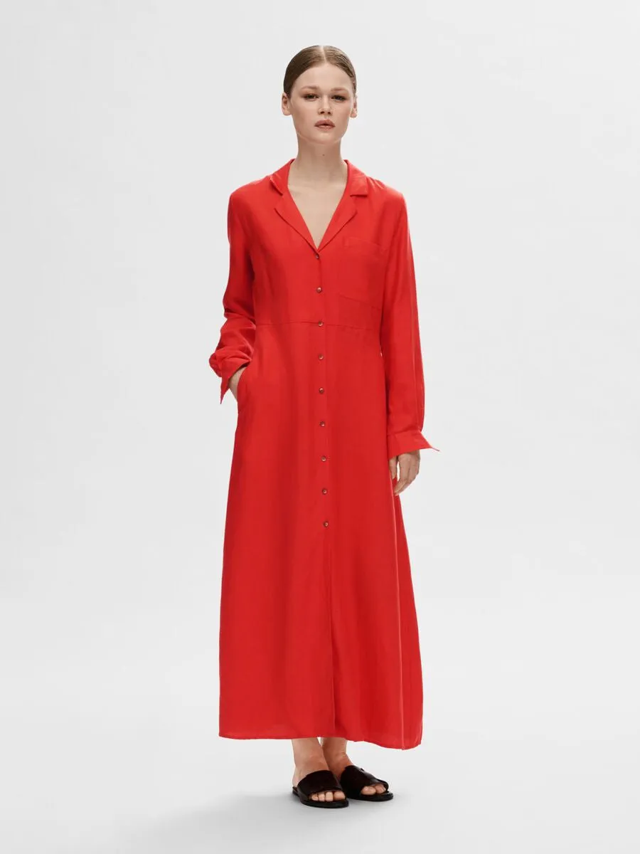 Selected Femme Lyra Maxi Shirt Dress - Flame Scarlet