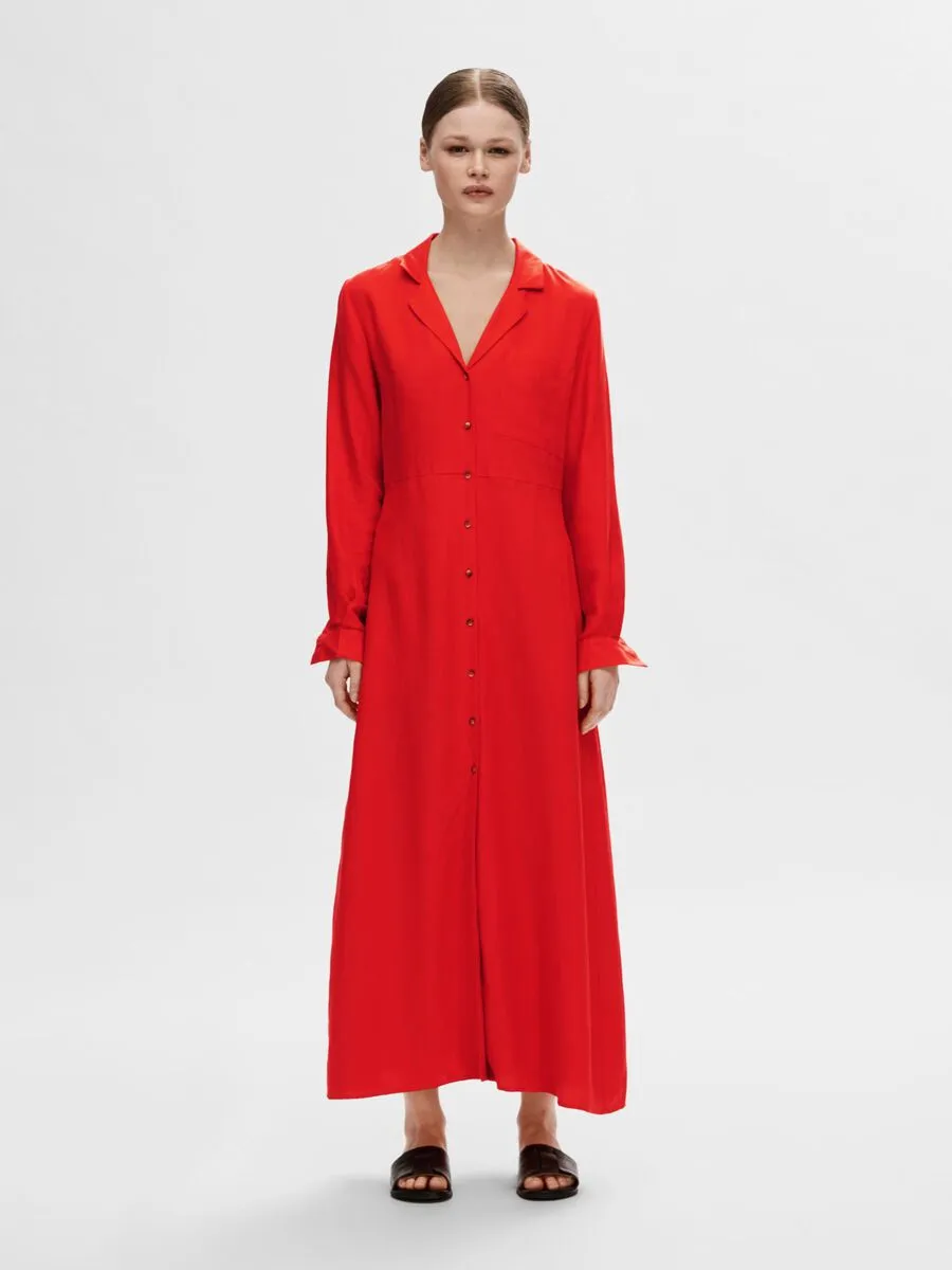 Selected Femme Lyra Maxi Shirt Dress - Flame Scarlet
