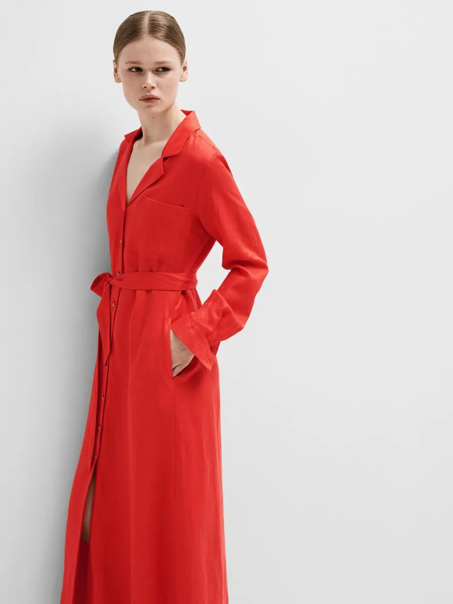 Selected Femme Lyra Maxi Shirt Dress - Flame Scarlet