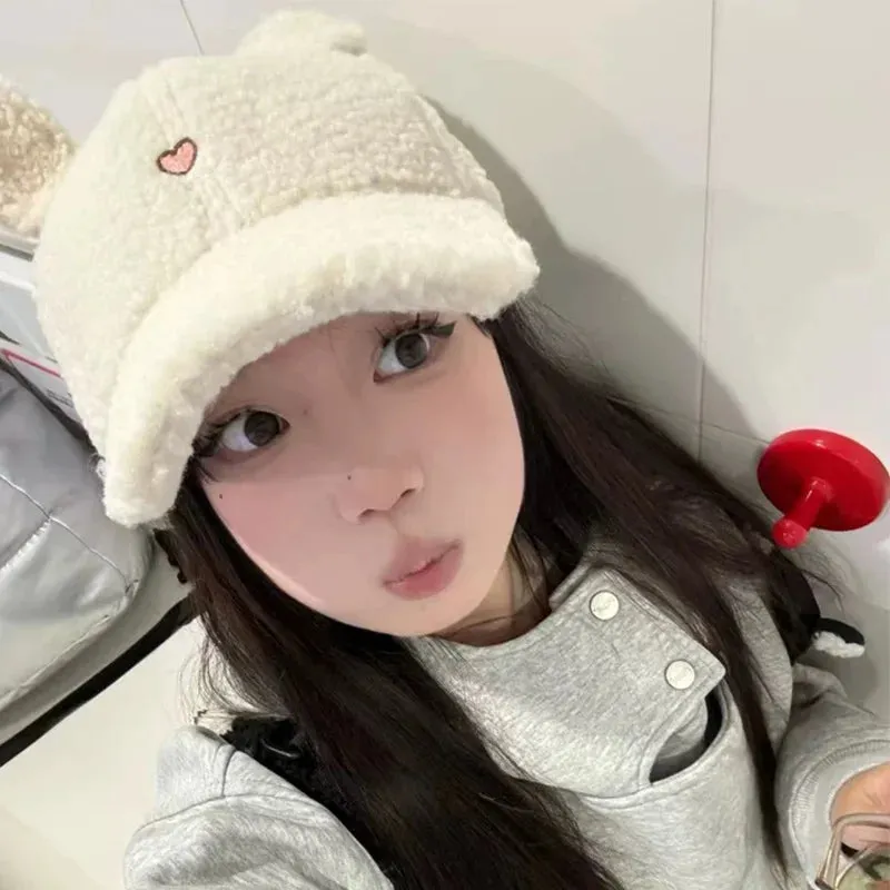 Sohiwoo Artificial Lamb Baseball Hats For Women&Men Winter Thicken Warm Snapback Caps Unisex Outdoor Coldproof Ski Cycling Casquette Hat