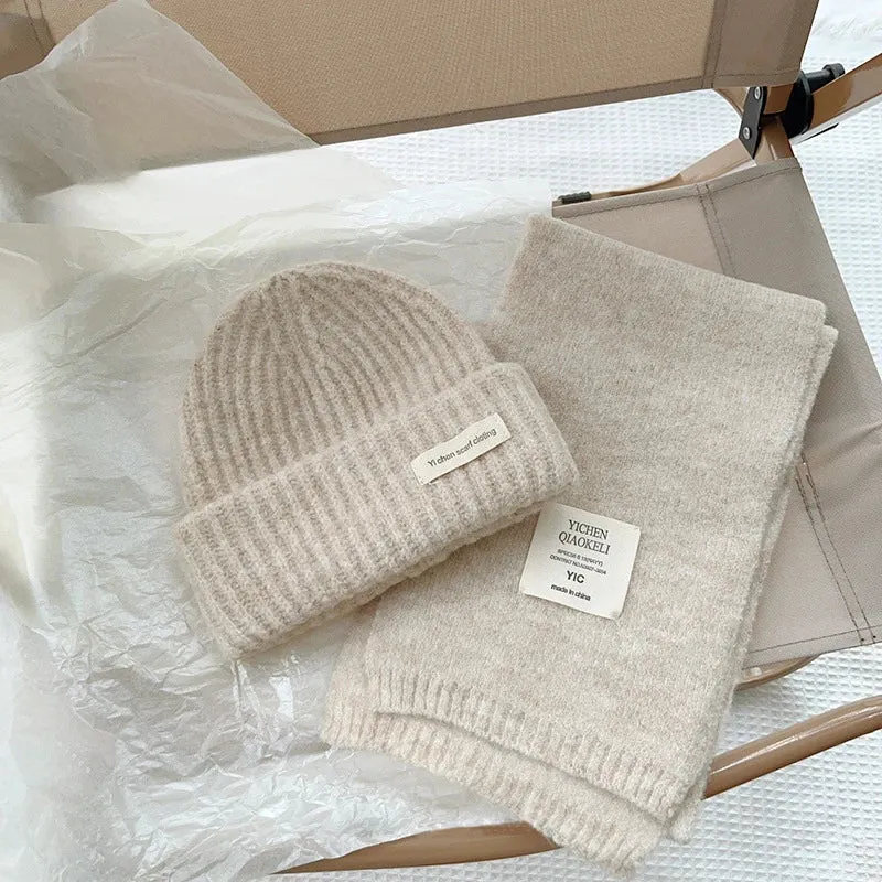 Sohiwoo Knitted Beanies Hats Scarf Set For Kids Winter Warm Children's Skullies Caps Muffler Outdoor Ski Coldproof Boys Girls Hooded Hat