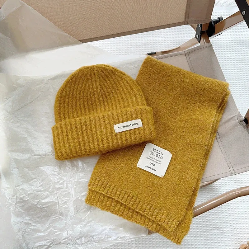 Sohiwoo Knitted Beanies Hats Scarf Set For Kids Winter Warm Children's Skullies Caps Muffler Outdoor Ski Coldproof Boys Girls Hooded Hat