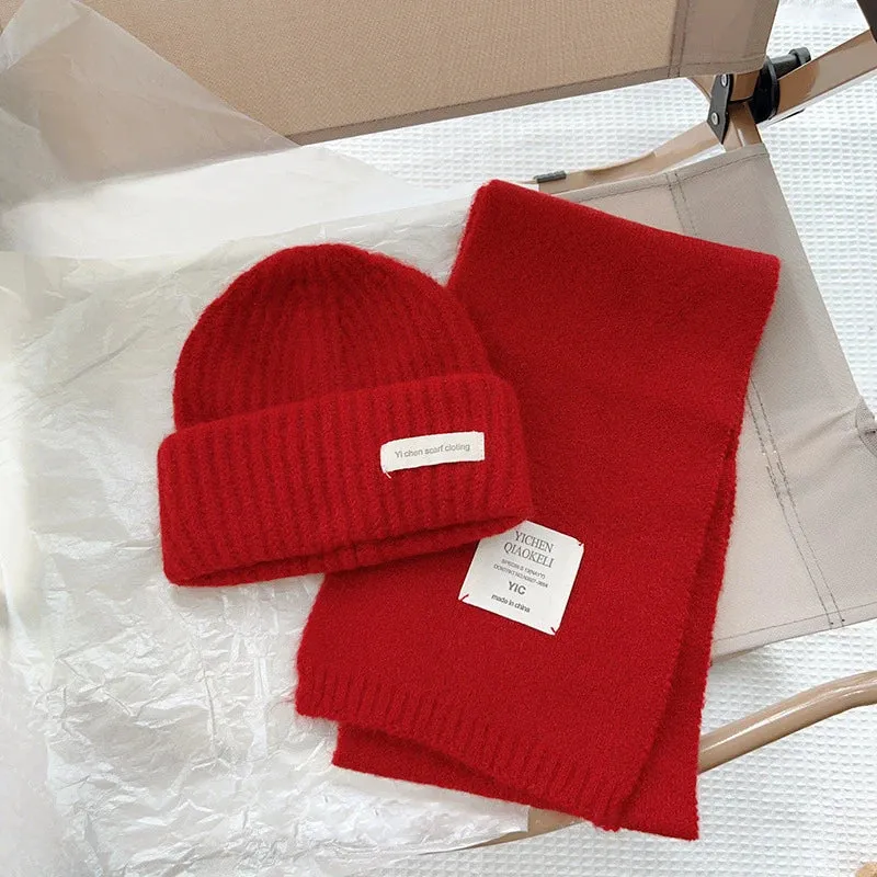 Sohiwoo Knitted Beanies Hats Scarf Set For Kids Winter Warm Children's Skullies Caps Muffler Outdoor Ski Coldproof Boys Girls Hooded Hat