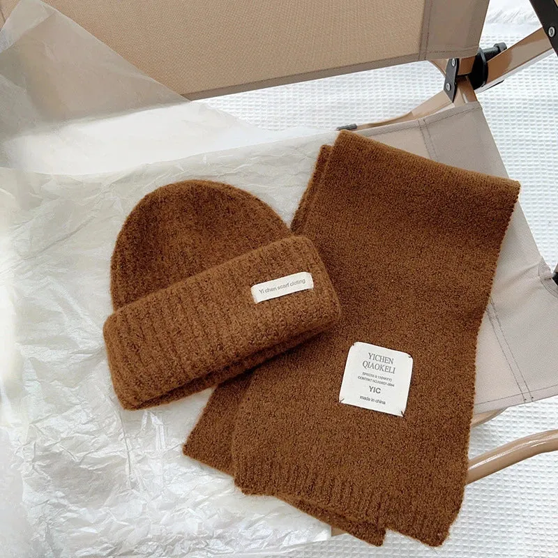 Sohiwoo Knitted Beanies Hats Scarf Set For Kids Winter Warm Children's Skullies Caps Muffler Outdoor Ski Coldproof Boys Girls Hooded Hat