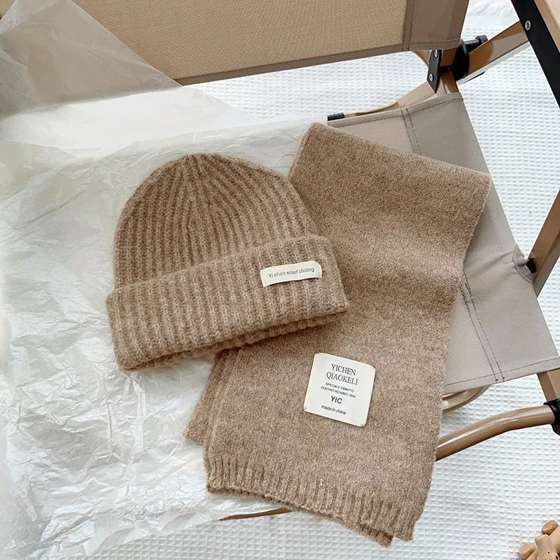 Sohiwoo Knitted Beanies Hats Scarf Set For Kids Winter Warm Children's Skullies Caps Muffler Outdoor Ski Coldproof Boys Girls Hooded Hat
