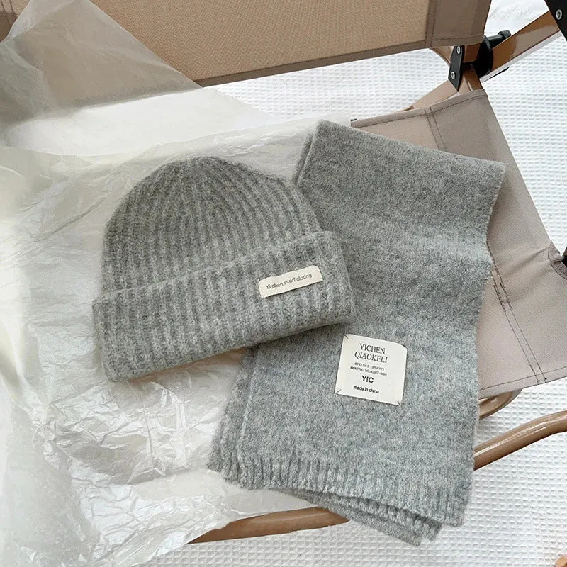 Sohiwoo Knitted Beanies Hats Scarf Set For Kids Winter Warm Children's Skullies Caps Muffler Outdoor Ski Coldproof Boys Girls Hooded Hat