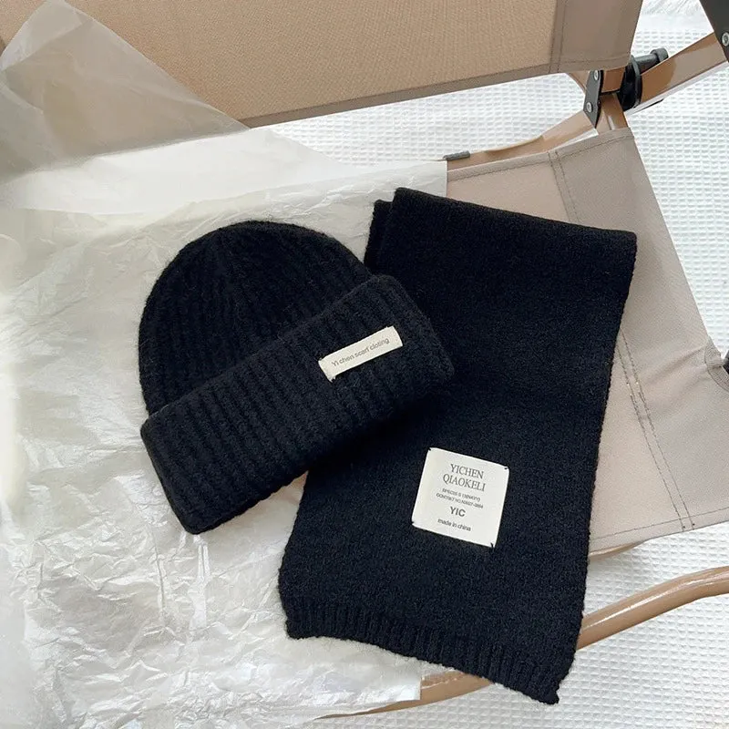 Sohiwoo Knitted Beanies Hats Scarf Set For Kids Winter Warm Children's Skullies Caps Muffler Outdoor Ski Coldproof Boys Girls Hooded Hat