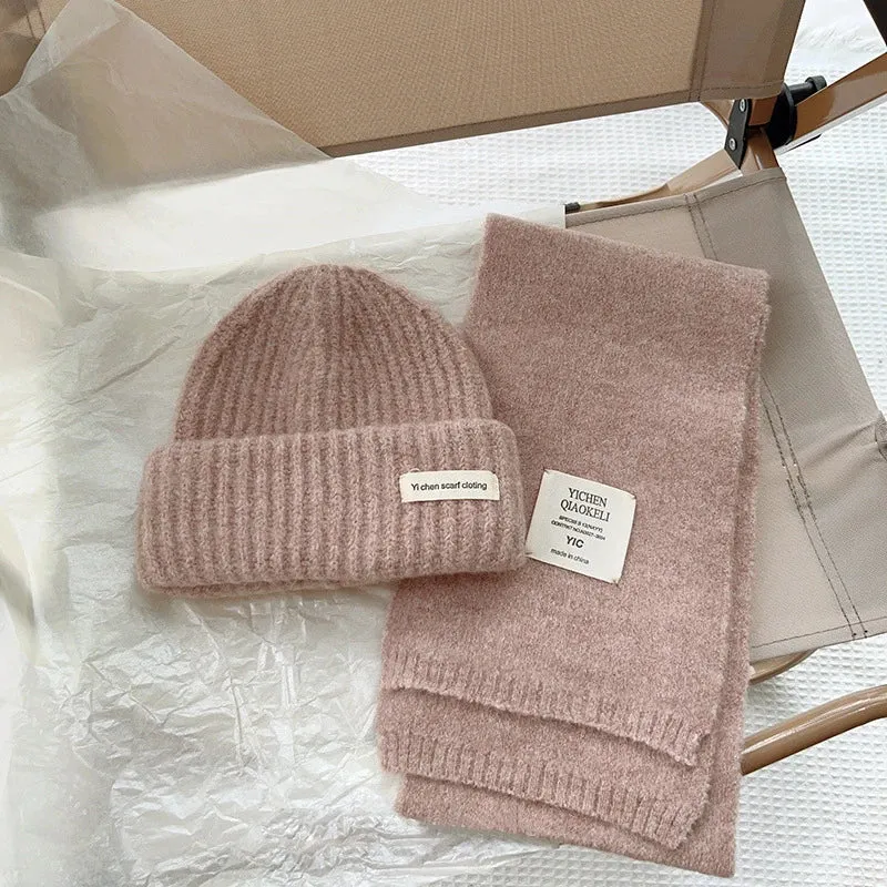 Sohiwoo Knitted Beanies Hats Scarf Set For Kids Winter Warm Children's Skullies Caps Muffler Outdoor Ski Coldproof Boys Girls Hooded Hat