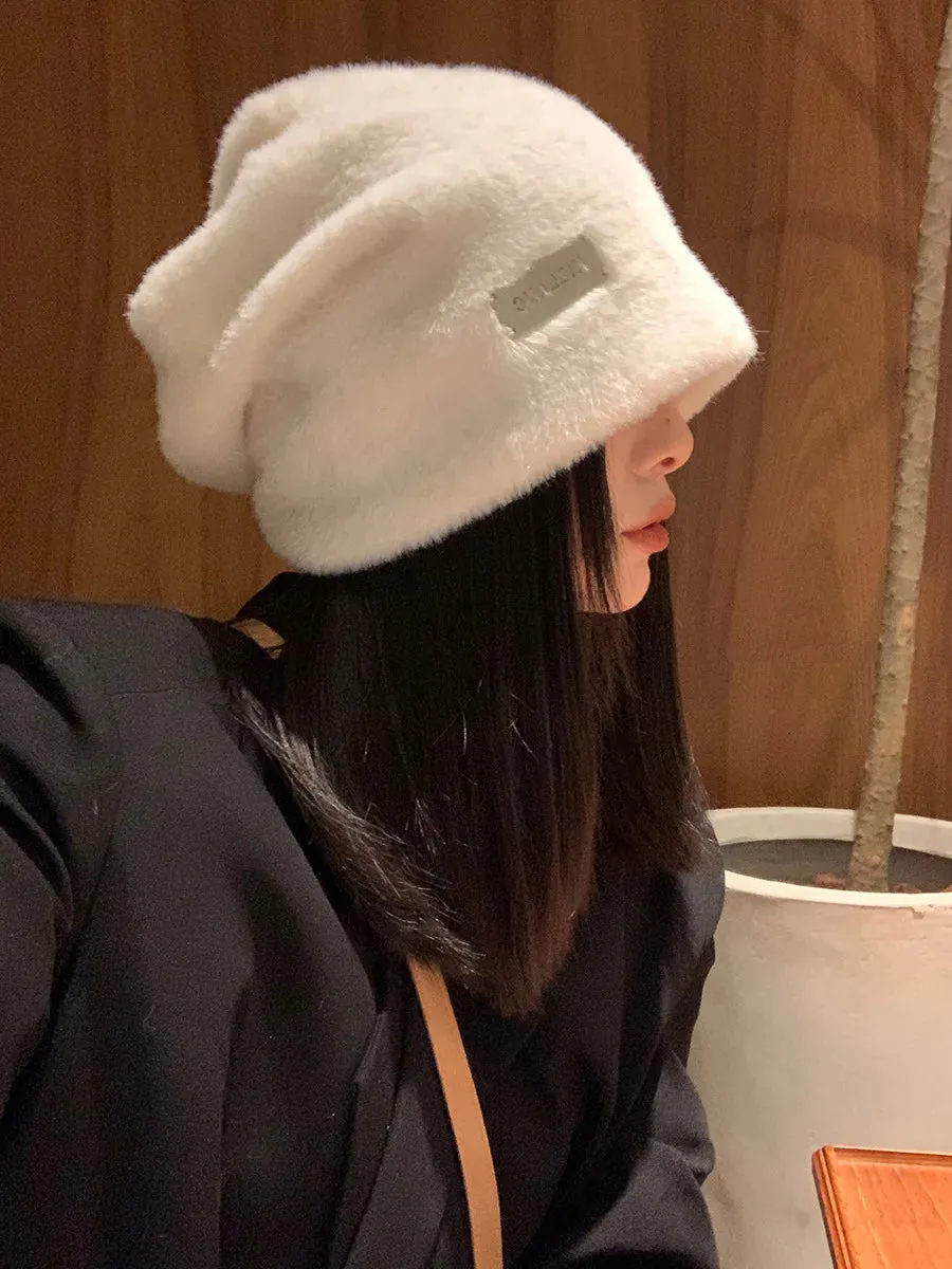 Sohiwoo Plush Beanies Hats For Women Winter Warm Solid Baggy Knitted Skullies Hat Outdoor Coldproof Beanies Caps Female Cap Gorros шляпа