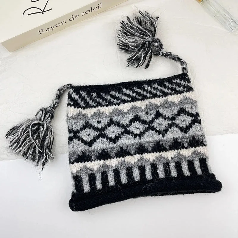 Sohiwoo Retro Jacquard Knitted Beanies Hats For Women&Men Winter Warm Skullies Hat Unisex Outdoor Coldproof Ear Protection Caps Bonnet