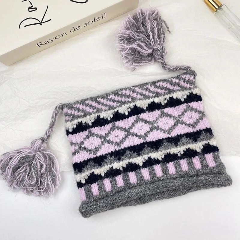 Sohiwoo Retro Jacquard Knitted Beanies Hats For Women&Men Winter Warm Skullies Hat Unisex Outdoor Coldproof Ear Protection Caps Bonnet