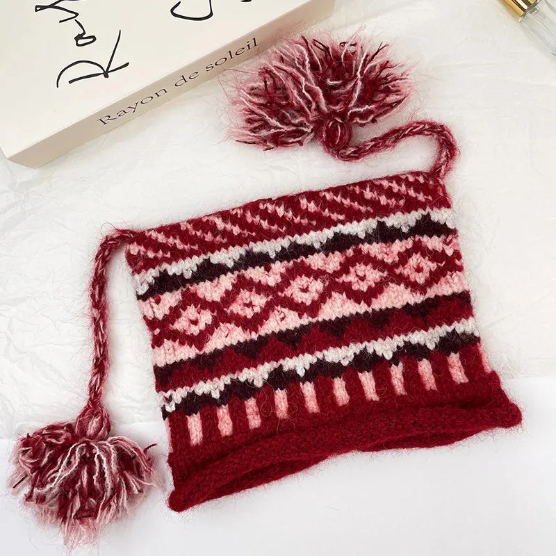 Sohiwoo Retro Jacquard Knitted Beanies Hats For Women&Men Winter Warm Skullies Hat Unisex Outdoor Coldproof Ear Protection Caps Bonnet