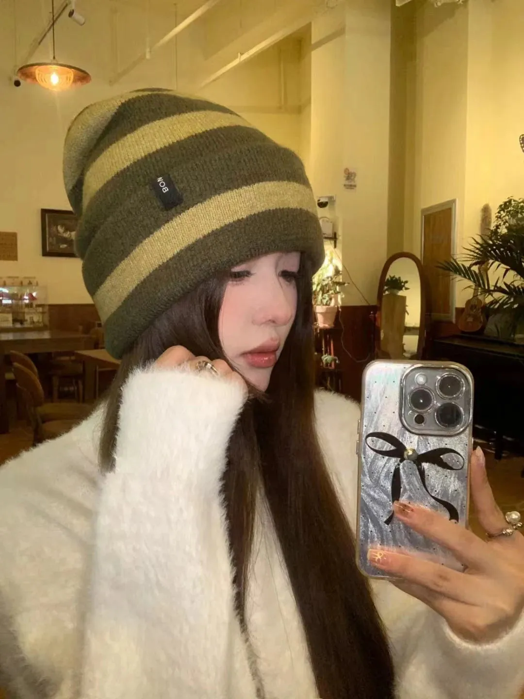 Sohiwoo Striped Knitted Beanies Hats For Women&Men Winter Plush Warm Skullies Hat Unisex Outdoor Coldproof Ski Ear Protection Caps Gorro
