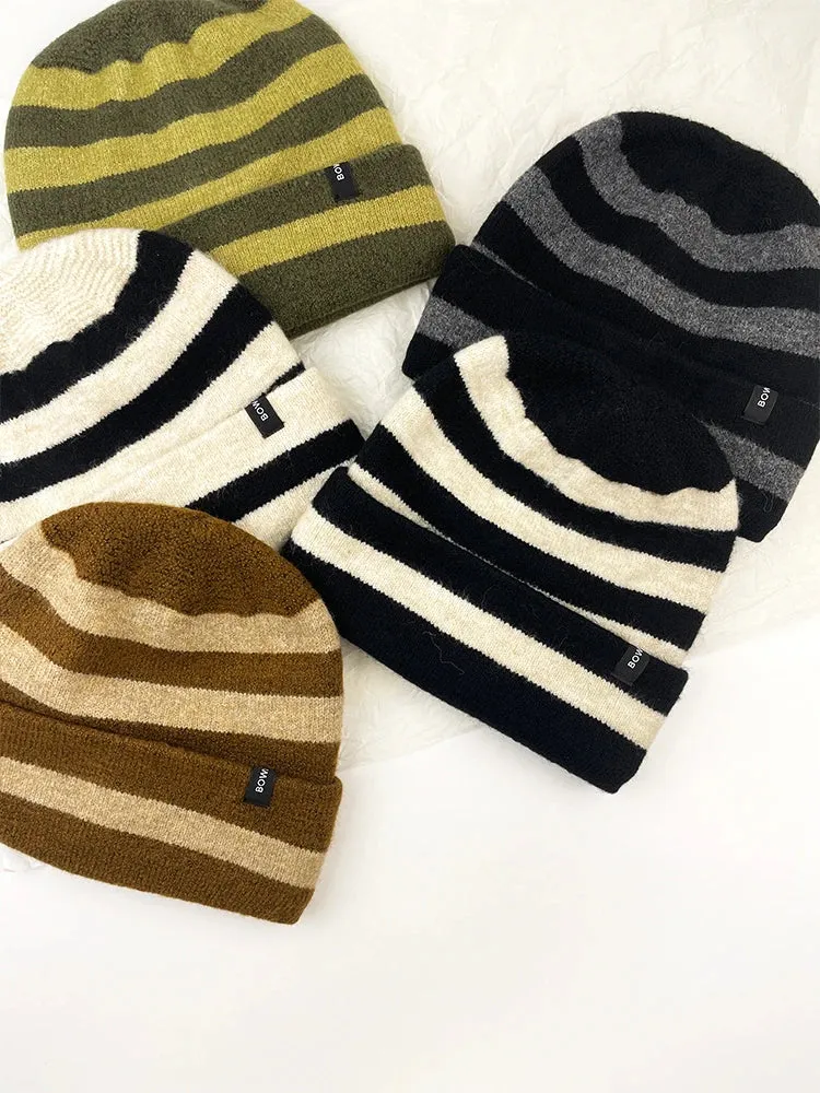 Sohiwoo Striped Knitted Beanies Hats For Women&Men Winter Plush Warm Skullies Hat Unisex Outdoor Coldproof Ski Ear Protection Caps Gorro