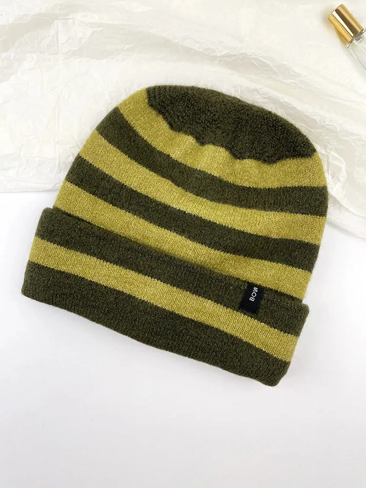 Sohiwoo Striped Knitted Beanies Hats For Women&Men Winter Plush Warm Skullies Hat Unisex Outdoor Coldproof Ski Ear Protection Caps Gorro